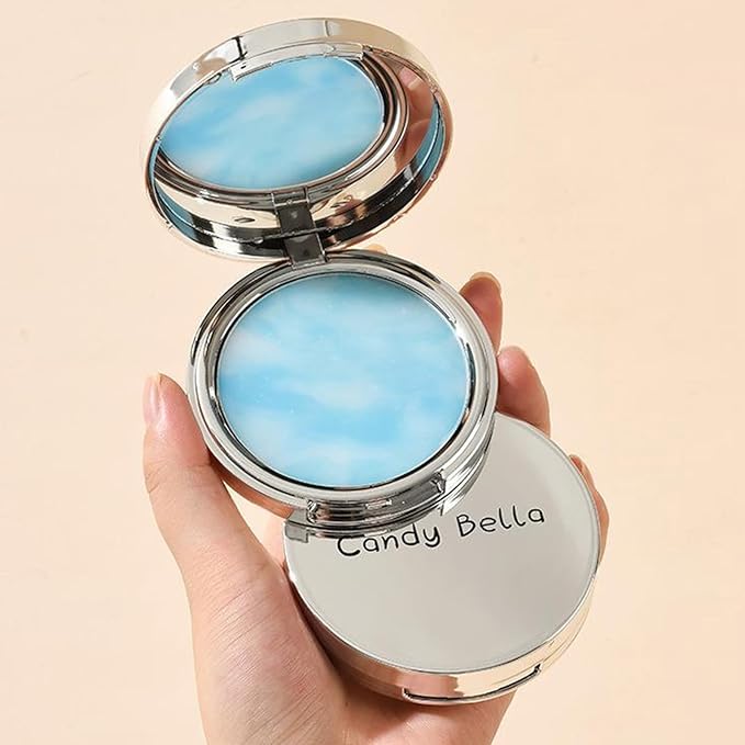 Blue Matte Powder Oil Control Face Pressed Powder Jelly Pressed Powder Face Makeup Setting Powder, Chillab Polvo Compacto with Mini Powder Puff, for Silky Blurring Oil Control Long-Lasting Makeup