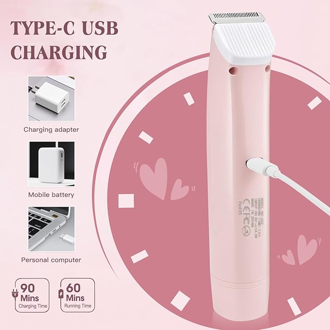 Bikini Trimmer Electric Razors for Women, 2-in-1 Dual-Head Cordless Body Hair Trimmer Facial Hair Removal for Face Lip Chin Pubic Underarm Legs, IPX6 Waterproof, Gifts for Women