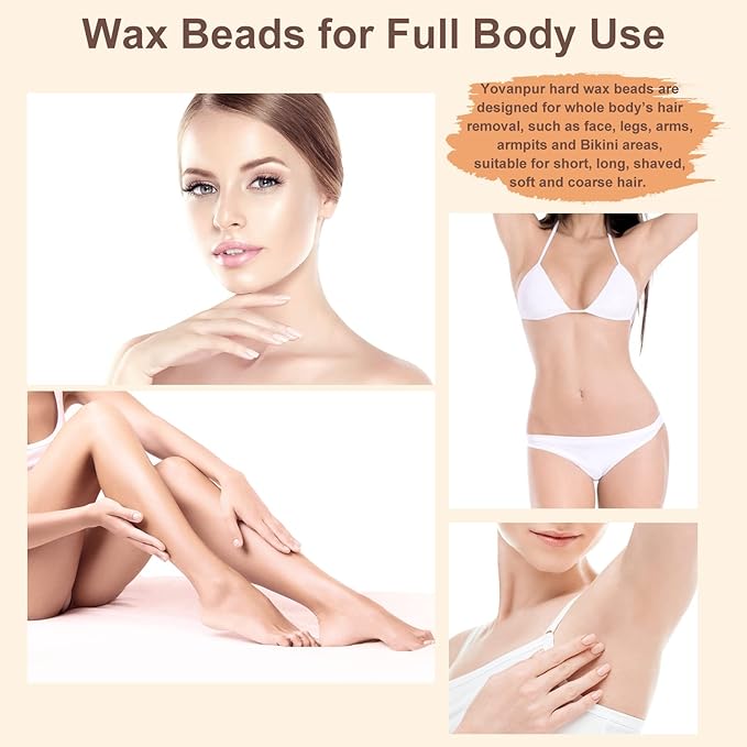 Hard Wax Beads for Hair Removal, Yovanpur 10.5oz Wax Beans for Sensitive Skin and Brazilian Waxing with 10pcs Wax Sticks (Cherry-Blossom)