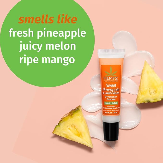 Hempz Hydrating Lip Sleeping Mask - Sweet Pineapple & Honey Melon (.70 Oz.) | Overnight Hydrating Lip Balm with Sweet Pineapple & Honey Melon Herbal Lip Sunscreen .15 oz. SPF 15