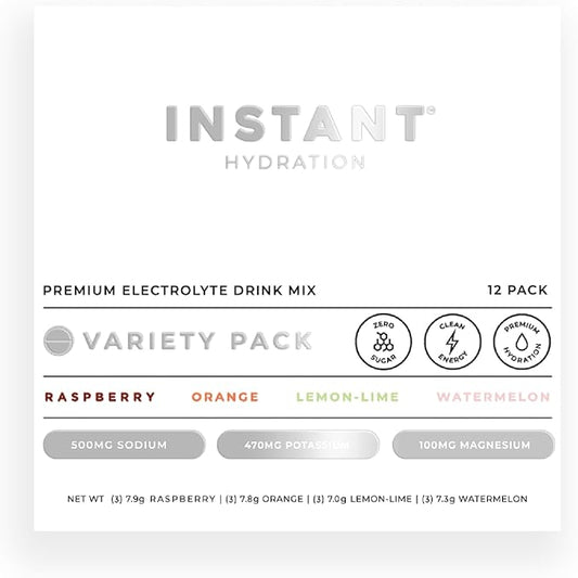 Instant Hydration Electrolytes Powder Packets - Variety Pack - Zero Sugar - Keto, Vegan, Gluten-Free, Non-GMO - Boost Recovery, Brain Function, Muscle & Tissue Health - 12 Sticks