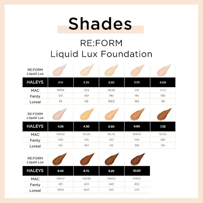 HALEYS RE:FORM Liquid Lux Foundation (8.75) Vegan, Cruelty-Free Foundation Makeup - Even Skin Tone and Cover Blemishes & Imperfections with a Luminous Finish for Long-Lasting Wear