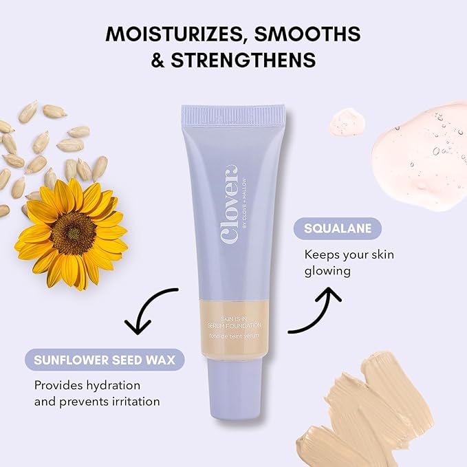 Clover Skin Is In Serum Foundation | Hydrating Face Serum, Lightweight Foundation, Cruelty-Free & Vegan | With Squalane And Sunflower Seed Wax | 30 ml - Shade 02 (Fair)