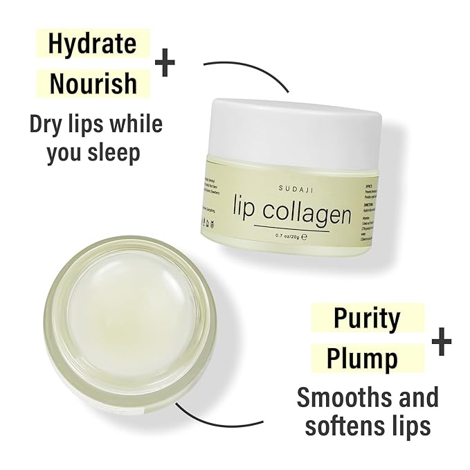 Lip Collagen + Peptide Complex, Collagen Lip Balm with Vitamins E, A -Lip Butter to Nourish & Hydrate Dry Cracked Lips, Moisturizing Lip Mask Overnight, Gentle exfoliating Lip Butter Balm