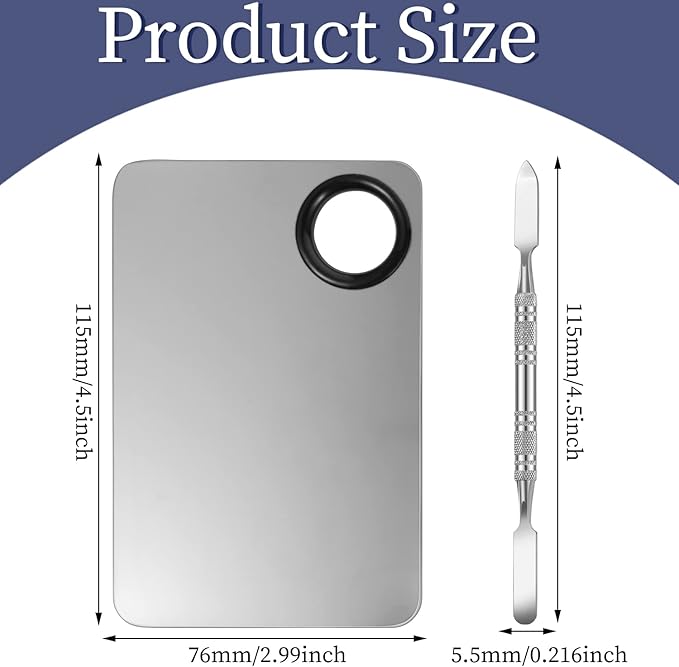 2 in 1 Set Makeup Mixing Palette, Stainless Steel Foundation Palette with Spatula for Mixing Foundation Eye Shadow Eyelash Nail Art
