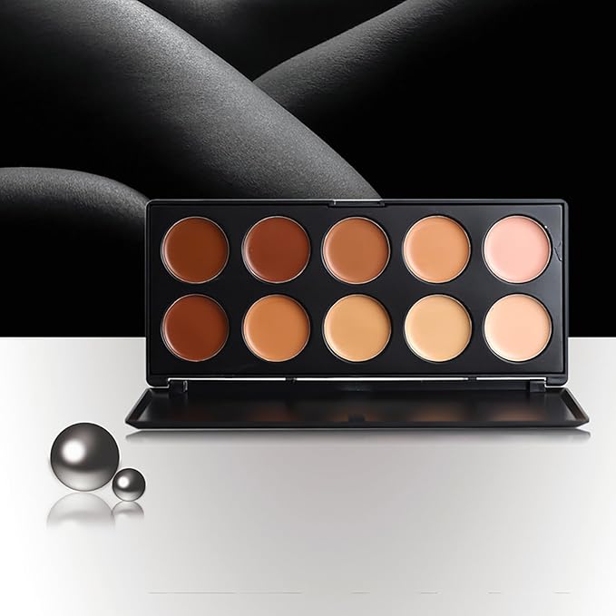 10 Shade Creamy Concealer Kit with Makeup Brush Set, 3 In 1 Professional Cream Concealer, Contour, Foundation, Color Corrector for Diminishes Appearance Dark Circles & Softens Fine Lines