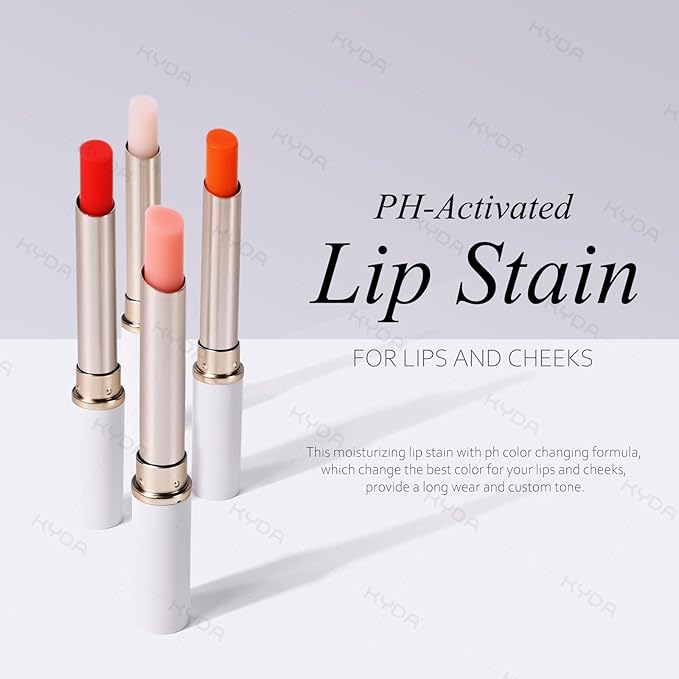 KYDA PH-Activated Lip and Cheek Stain, PH Color Changing Formula for Lasting Custom Lip Color, Keep Lips Soft and Moisturizing with Avocado Oil, Multiuse Color Balm, RED
