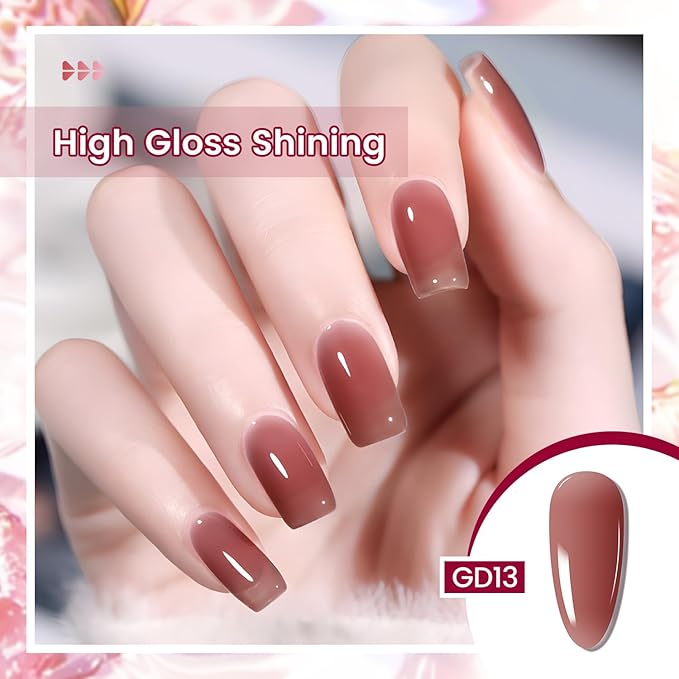 JODSONE 6PCS Jelly Gel Nail Polish Set 6Colors 10ml Long Lasting Neutral Nude Pink Pale Purple Jelly Gel Polish Art for Nail and Salon Need U V Lamp