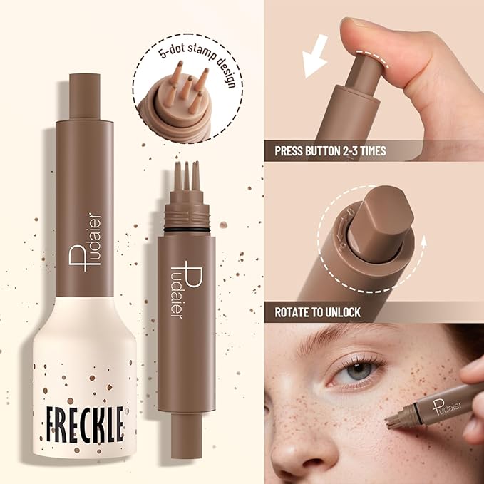 Freckle Stamp Pen, Fake Freckles Stain Marker,5-Dot Faux Liquid Freckle Stamp Cushion for Natural and Lifelike Sunkissed Makeup,Quick Dry Long-Lasting Face Freckle Pencil Tool,03#Coffee