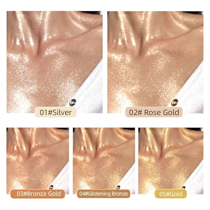 40ml Body Shimmer Oil,Liquid Body Illuminator, Waterproof Moisturizing And Glow For Face & Body, All-In-One Makeup Liquid Illuminator, Summer Body Luminizer,Makeup Brush Include (05#Gold)