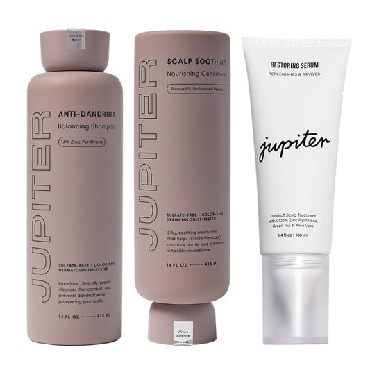 Jupiter Anti-Dandruff Shampoo, Conditioner, & Serum Advanced Set, Physician-Formulated for Dry, Itchy, Oily, Flaky Scalp Care, Color-Safe, Dry Scalp, Sulfate-Free