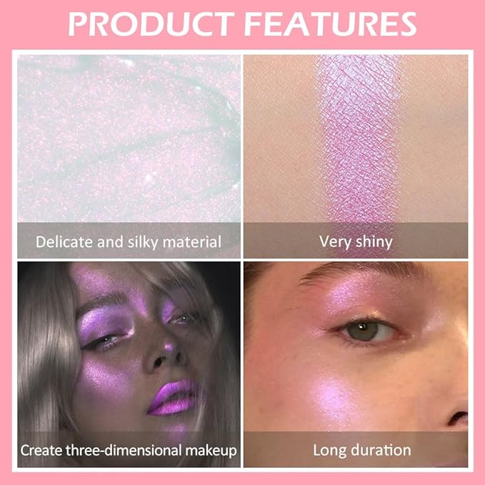 evpct Mermaid Pink Highlighter Makeup Liquid Blue Purple Green Glitter Iridescent Face Festival Highlighter Makeup Waterproof Long Lasting Halographic Shimmer Body Highlighter makeup Palette Stick
