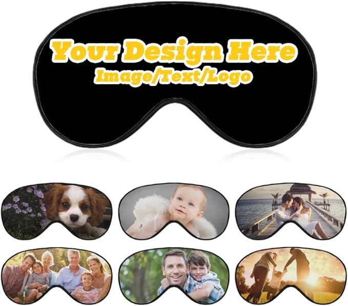 Customize Eye Mask Personalized Sleep Mask Upload Your Image Text Logo Custom Eye Cover with Adjustable Strap for Men Women Friends Brothers and Sisters, Black, 8.1"x4.1"