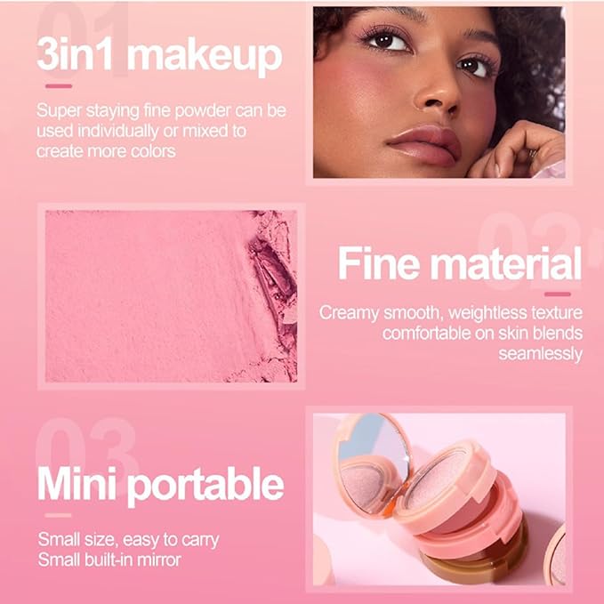 Makeup Eyeshadow Palettes, 3-in-1 Protable Multifunction Blush Highlighter Contour Palettes with 3 Trend Colors for Daily Natural Luster Makeup, Waterproof Long Lasting - 2 Pack #2