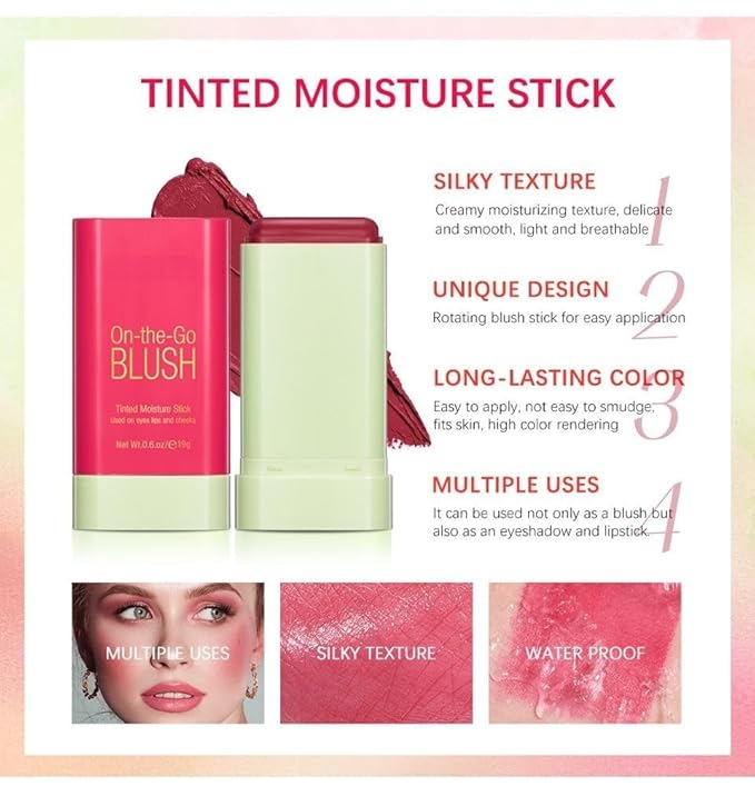 Blush Rare Beauty Liquid Blush Cream Blush Stick For Cheeks Natural Blendable Powder Blusher Stick On The Go Blush Brushes For Makeup Cheeks,Natural Waterproof, Long Lasting (red)