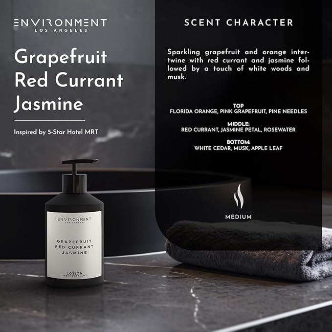 ENVIRONMENT Inspired by 5-Star Hotels MRT Lotion, 300ml Luxury Scented Lotion (Grapefruit | Red Currant | Jasmine) Bathroom Luxury, Men & Women High-End Body Lotion, Hand Cream, Dry Skin Treatment