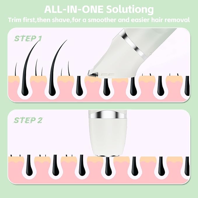 3-in-1 Painless Bikini Trimmer for Women - Electric Pubic Hair Shaver with Ceramic Blade, Wet/Dry USB Razor for Underarm/Leg/Body, Rechargeable Ladies Grooming Kit