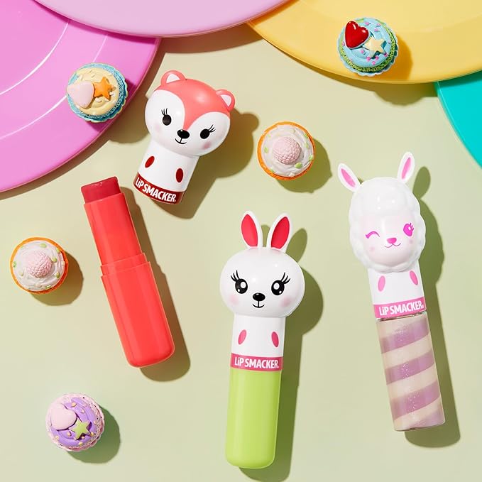 Lip Smacker Lippy Pals, Unicorn, Panda, Kitten, Lip balm for Kids - Foxy Apple, Hoppy Carrot Cake, Strawberry Llama