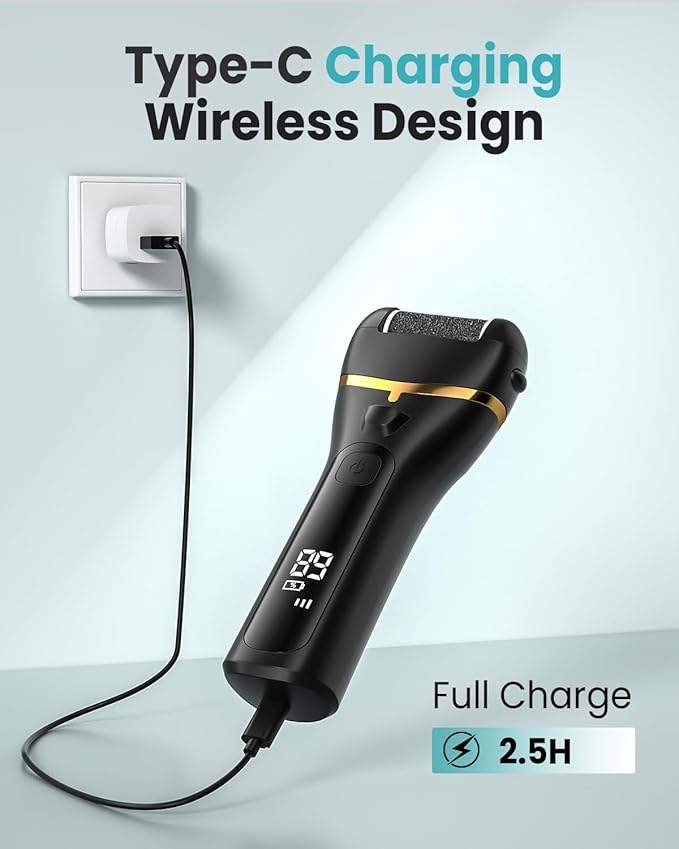 Electric Foot Callus Remover with 10000 RPM Motor and 3-Speed Settings, Foot File Kit with LED Light and Display for Women’s Home Pedicure, Waterproof Foot Grinder with Type-C Charging