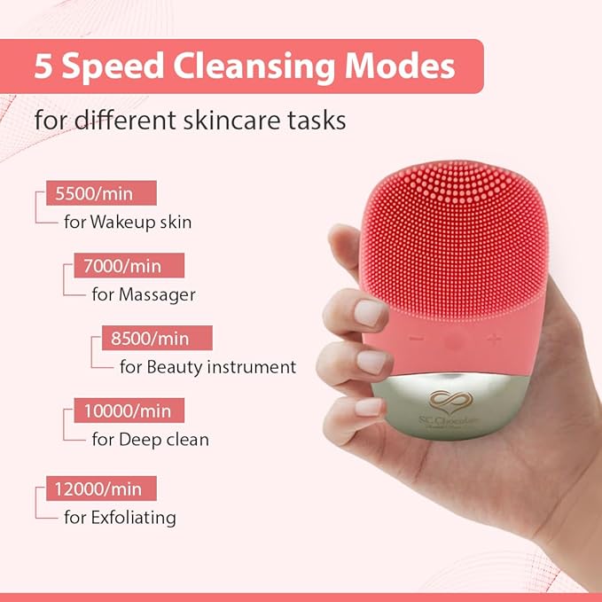 Facial Cleansing Brush | 3-in-1 Electric Face Scrubber | USB Rechargeable Face Cleansing Brush | IPX7 Waterproof | Blackhead Remover | Deep Cleansing & Exfoliating (Pink)