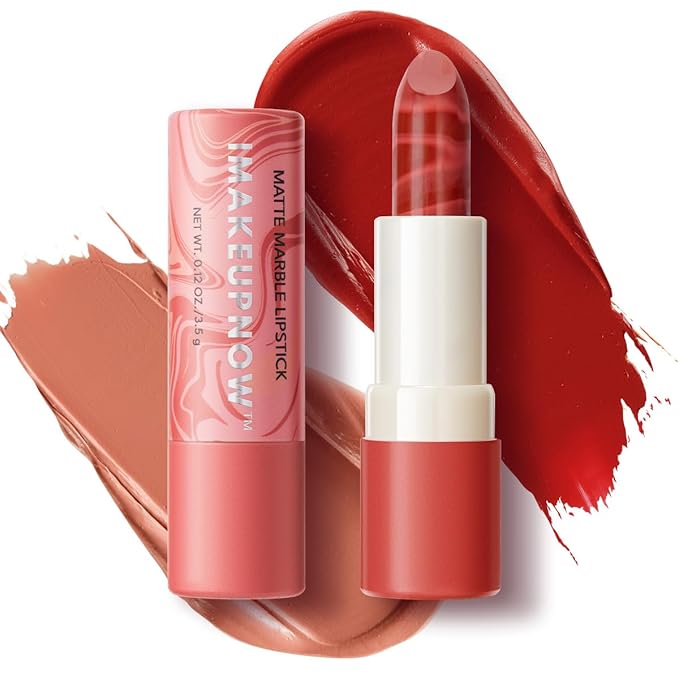2PCS Marbled Matte Lip Stick Makeup - Velvety Finish | Naked-lip Feel, Full Coverage, D003+D004