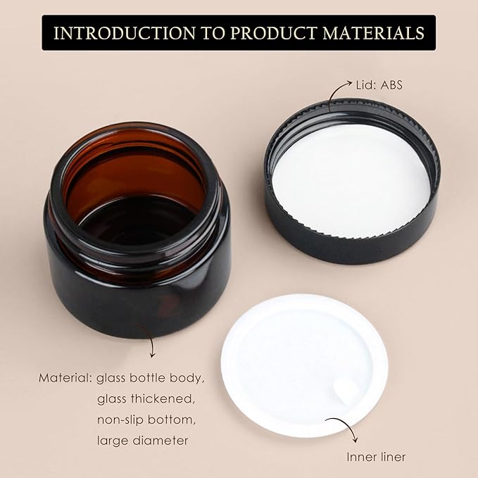 Lil Ray 1 oz Round Amber Glass Jar with Inner Liners and Black Lid (24pcs)