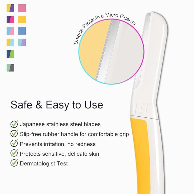 Face Razors for Women, Dermaplane Razor for Women Face, Eyebrow Razor, Dermaplaning Tool, Skin Safe Microblades, Peach Fuzz Remover (9ct, Solar Veil)