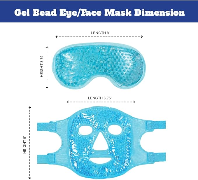 Gel Beads Face & Eye Masks Kit .Hot/Cold Mask. Eye and Face Therapy with Soft Back Reusable(Eye & Face Mask Blue)
