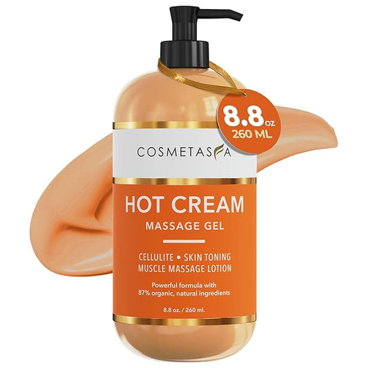 Cosmetasa Hot Cream Massage Gel - Natural and 87% Organic Cellulite Cream - Multi Use, Skin Toning Cream, Soothes Aches, for Sore Joints and Muscle (8.8 Ounce)