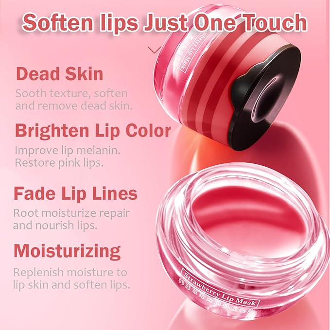 2PCS Strawberry & Honey Lip Balm, Hydrating Lip Propolis Sleeping Lip Mask, Moisturizing & Prevention Dry and Cracked Lip Scrubs Exfoliator, Lip Repair Nourishes the Lip Skin