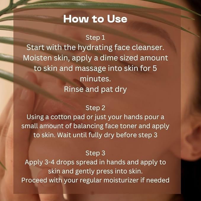 Daily Balancing Skincare Set (3 Pcs) Gift Set, Cleanser, Toner, Serum, Hyaluronic Acid, RoseExtract, Acne Prone Skin Soothing, Regenerating, Hydrating, Anti Aging Skin Care Routine, Vegan