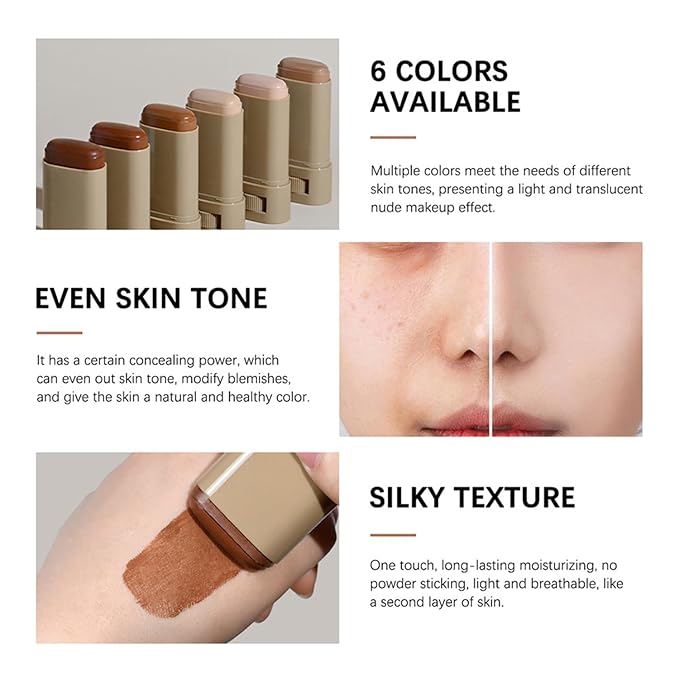 Foundation Stick - Skin Tint & Contour Stick, Serum-Boosted Beauty Balm, Buildable Coverage, Natural Finish, Long-Lasting Wear, For Many Skin Tones (03#)