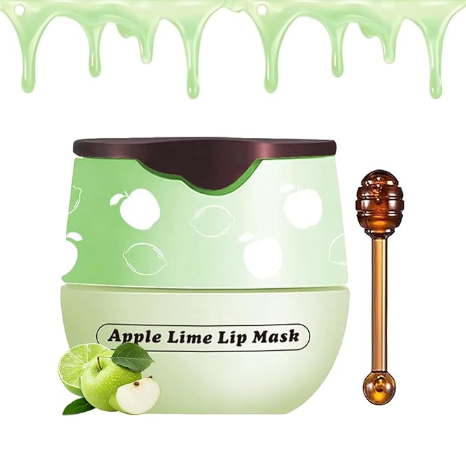 1 PCS Bee Lip Balm Honey Pot, Exfoliating Apple Bee Lip Balm Sleeping Lip Mask Overnight with Sticks, Honey Pot Lip Balm Prevention Dry Hydrating and Crack Lip Scrubs