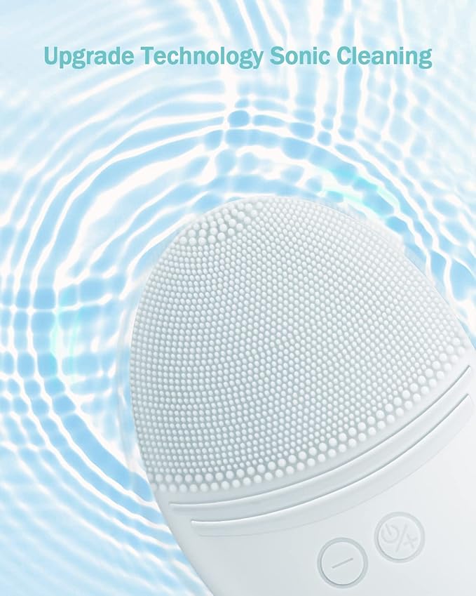 EZBASICS Facial Cleansing Brush Made with Ultra Hygienic Soft Silicone, Waterproof Sonic Vibrating Face Brush for Deep Cleansing, Gentle Massaging, Inductive Charging (Grey) 1 Pack+5 Speed Settings