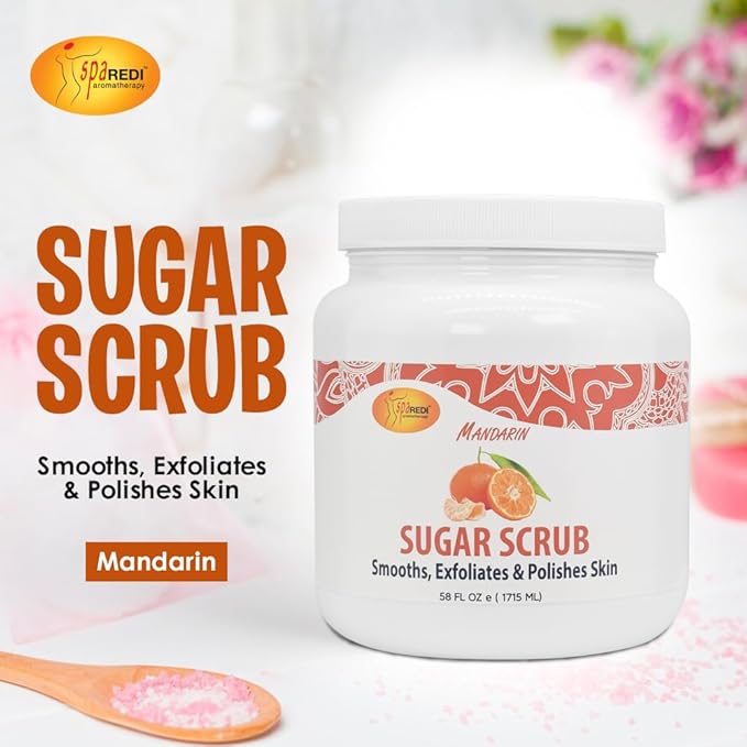 SPA REDI Sugar Scrub - Exfoliating, Moisturizing, Hydrating and Nourishing, Glow, Polish, Smooth and Fresh Skin - Body Exfoliator, Mandarin - 58 Oz
