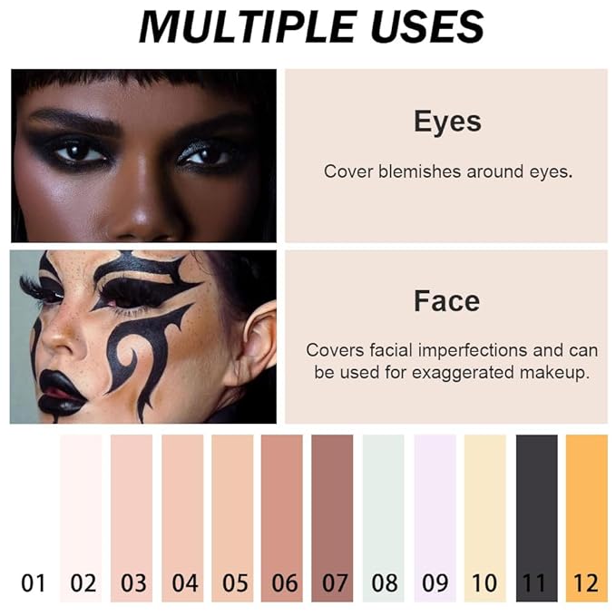 Kaely Color Correcting Concealer,Cream Pot Concealer Full Coverage,under Eye Concealer Palette for Conceals Dark Circles,Waterproof Foundation Face Makeup,11 Black