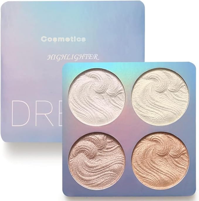 Highlighter Makeup Palette,Highlighter Palette Illuminator Powder Palette White Highlighter Baked Waterproof Long Lasting Brilliant Lighten Skin Color Face Contour Powder Makeup Highlighter