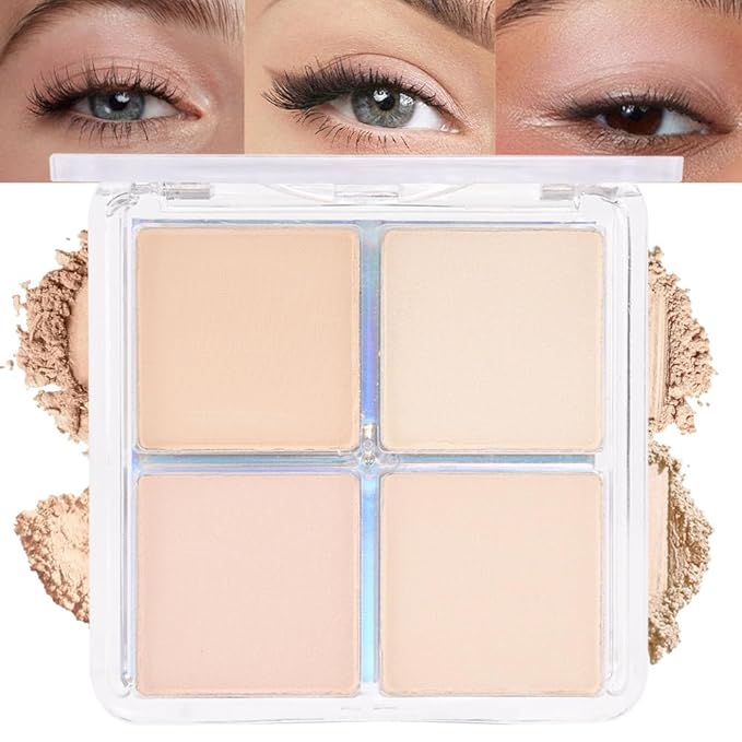 evpct Nude Eyeshadow Quad Palette, Light Nude Pink Beige Ivory Champagne Shimmer Matte Waterproof High Pigment Primer Mini Eye Shadow Palette Makeup for older Women, Smudge Proof Vegan, Bright Nudes