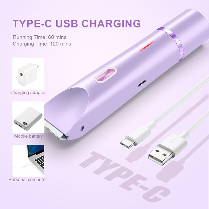 Dermave Bikini Shaver - Electric Bikini Trimmer for Women, Dual Head Shaver Painless Hair Removal for Face, Body & Intimate Areas (Purple)