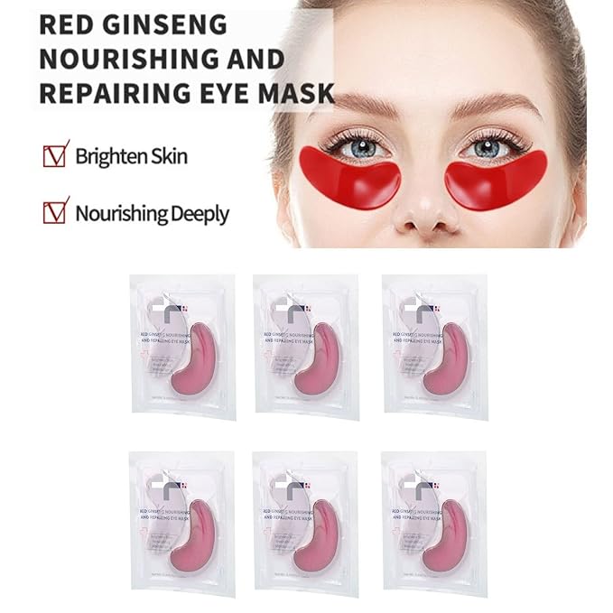 Eye Patches, 20PCS Red Ginseng Repair Eye Moisturizing Nourishing Eye Patch Firming Pad Dark Circles Crystal Collagen 3g for Wrinkles, Puffy Eyes