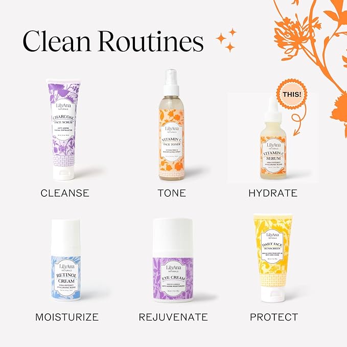 LilyAna Naturals Vitamin C Serum for Face - with Hyaluronic Acid and Vitamin E, Anti Aging Serum, Reduces Age Spots and Sun Damage, Promotes Collagen and Elastin (Double Pack)