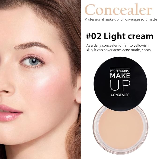Kaely Pot Concealer Full Coverage Set,under Eye Brightener Concealer for Conceals Dark Circles,Waterproof Foundation Face Makeup Brush Kit,Color Correcting Concealer,Eye Ring corrector de ojeras 02
