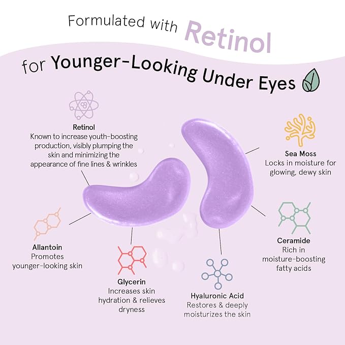 grace & stella Retinol Under Eye Patches for Puffy Eyes and Dark Circles - Restoring Gel Under Eye Masks with Hyaluronic Acid - Vegan Cruelty-Free Skincare, Birthday Gifts for Women (Purple, 24 Pairs)