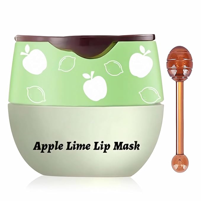 Apple Lime Sleeping Lip Mask, Bee Lip Balm Lip Mask Honey Pot, Lip Mask Overnight Propolis Moisturizing Lip Balm with Stick, Hydrating Repair Prevention Dry & Cracked Lip Scrubs Exfoliato