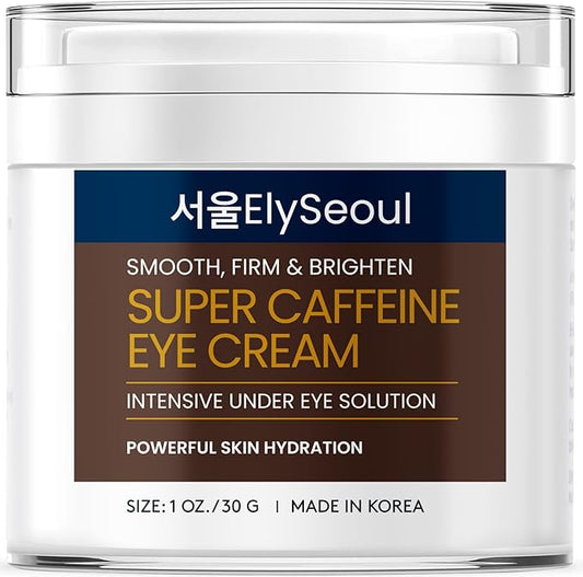 Korean Caffeine Collagen Eye Cream: Puffiness & Dark Circles Under Eye Treatment - Anti-Aging with Peptides & Hyaluronic Acid, 1 oz / 30g