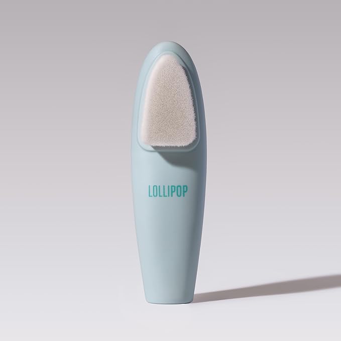 LOLLIPOP Dual-Sided Facial Cleansing Brush | Handle Size Silicone Face Exfoliator and Soft Fiber Cleanser | Manual Face Scrubber for Pores, Makeup Removal, Blackhead and Skincare Routine, Oceanic