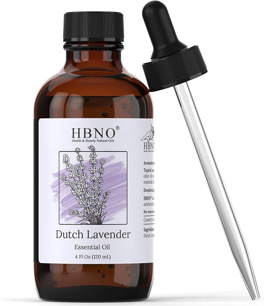 HBNO California Bottled Dutch Lavender Essential Oil 4 fl oz (120ml) - Natural Lavender Oil for Skin, Perfect for Cleaning, Aromatherapy, DIY & Diffuser