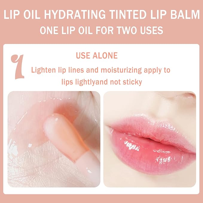 Lip Oil Hydrating Tinted Lip Balm, Plump Lip Gloss Lip Care Transparent Toot Lip Oil Tinted, Glass Lip Glow Oil Fresh Texture & Non-sticky, Nourishing Repairing Lightening Lip Lines Lip Care (001#)