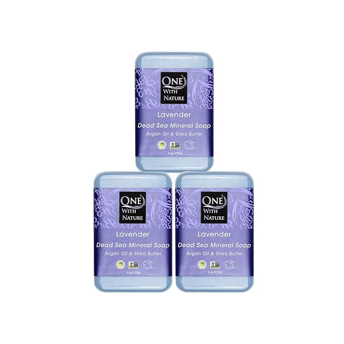 One With Nature Dead Sea Salt Lavender Soap 4oz 3-Pack – Soothing and Exfoliating Soap Bar with Dead Sea Minerals for Face & Body, for Men & Women