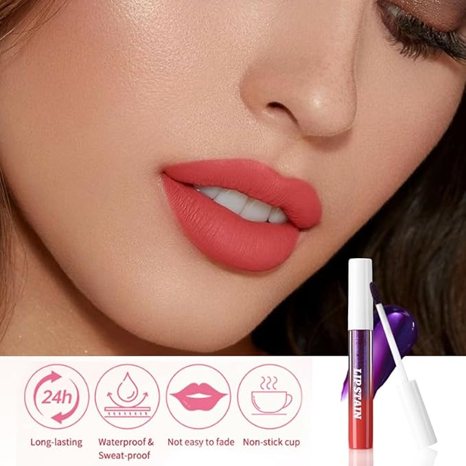 evpct 3Pcs Nude Brown Brownish Red & Orange Red Peel Off Lip Stain Tints, Matte Liquid Lipstick Lip Stain Long Lasting Waterproof for Women, Longwear Lipstick Peel Off Highly Pigmented Easy to Apply